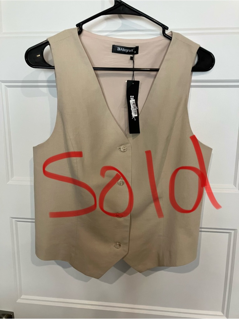 Allegra K Women's Tan Button-Front V-Neck Vest